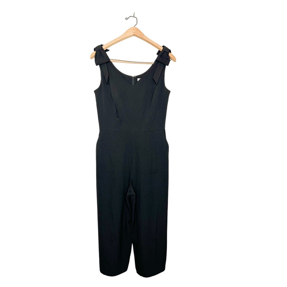 WHBM White House Black Market Sleeveless Bow Cropped Wide Leg Jumpsuit Black 6